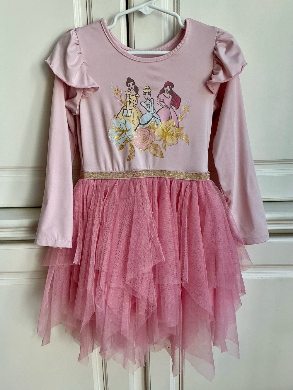 Disney Princess Pink and Gold Tulle Long Sleeve Dress 4T